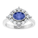 14K Gold Oval Natural Tanzanite & Lab-Grown Diamond Halo-Style Ring - White Gold - view 3