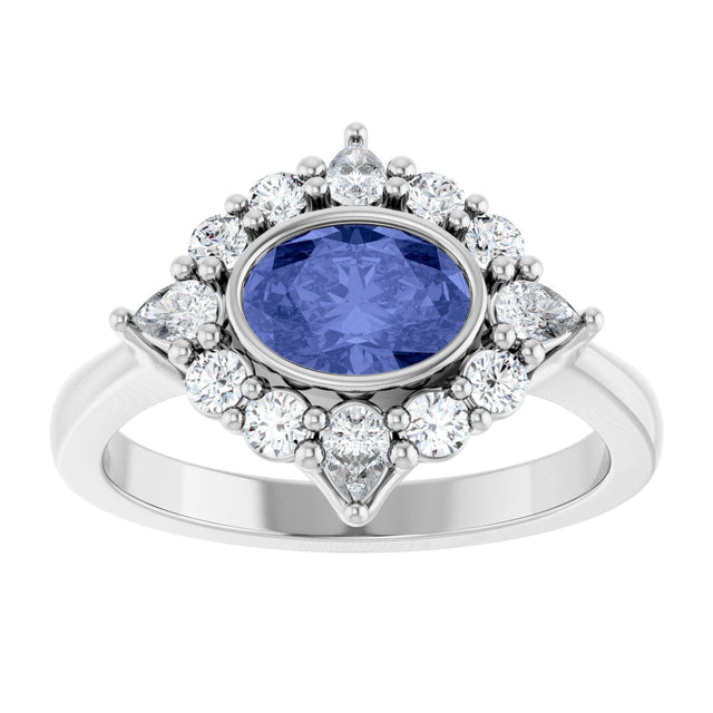 14K Gold Oval Natural Tanzanite & Lab-Grown Diamond Halo-Style Ring - White Gold - view 3