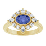 14K Gold Oval Natural Tanzanite & Lab-Grown Diamond Halo-Style Ring - Yellow Gold - view 3