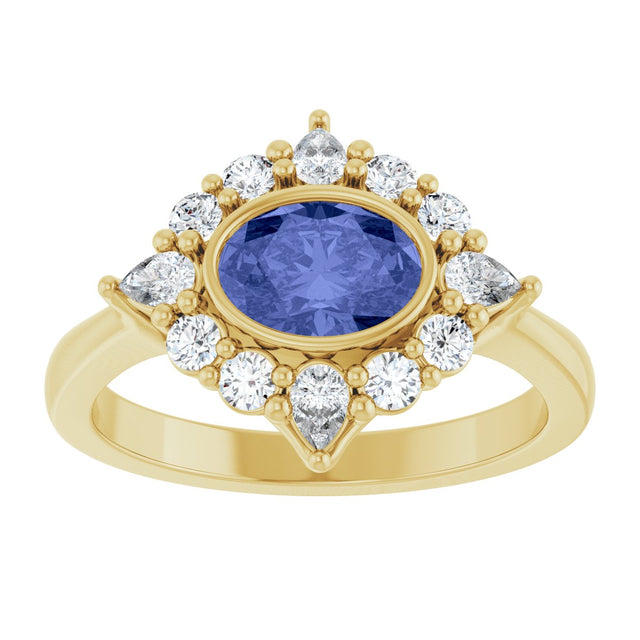 14K Gold Oval Natural Tanzanite & Lab-Grown Diamond Halo-Style Ring - Yellow Gold - view 3