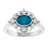 Platinum Oval Natural London Blue Topaz & Lab-Grown Diamond Halo-Style Ring - view 3