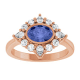 14K Gold Oval Natural Tanzanite & Lab-Grown Diamond Halo-Style Ring - Rose Gold - view 3