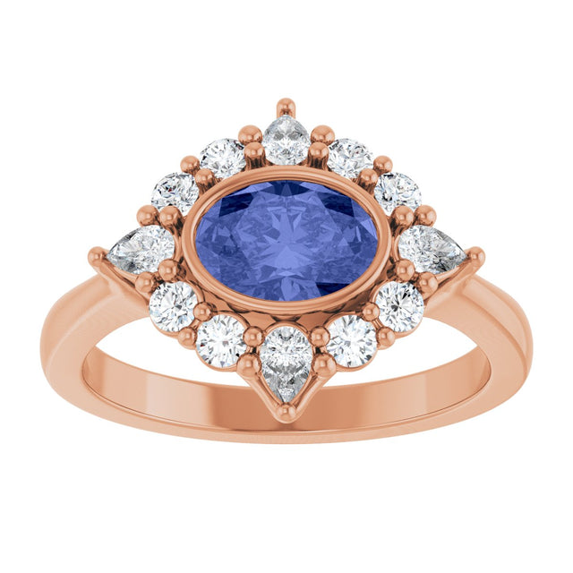 14K Gold Oval Natural Tanzanite & Lab-Grown Diamond Halo-Style Ring - Rose Gold - view 3