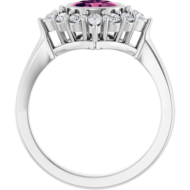 14K Gold Oval Natural Pink Tourmaline & Lab-Grown Diamond Halo-Style Ring - White Gold - view 2