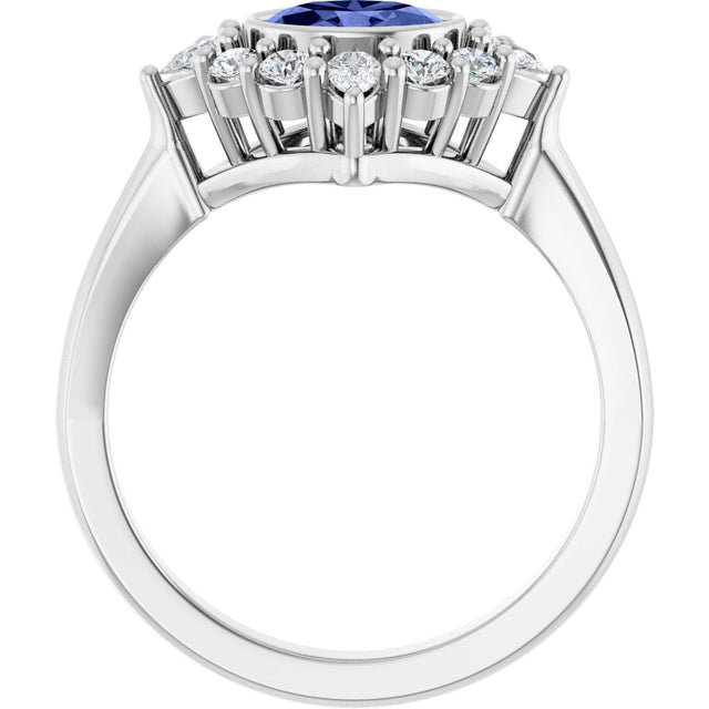 Platinum Oval Natural Tanzanite & Lab-Grown Diamond Halo-Style Ring - view 2