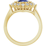 14K Gold Oval Natural Tanzanite & Lab-Grown Diamond Halo-Style Ring - Yellow Gold - view 2
