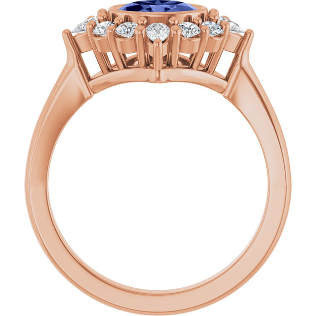 14K Gold Oval Natural Tanzanite & Lab-Grown Diamond Halo-Style Ring - Rose Gold - view 2