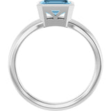 14K Gold Emerald Natural Sky Blue Topaz Bezel-Set Grooved Solitaire Ring - White Gold - view 2