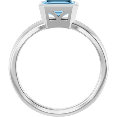 Platinum Emerald Natural Sky Blue Topaz Bezel-Set Grooved Solitaire Ring - view 2