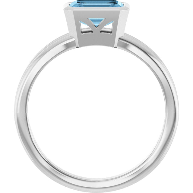 Platinum Emerald Natural Sky Blue Topaz Bezel-Set Grooved Solitaire Ring - view 2