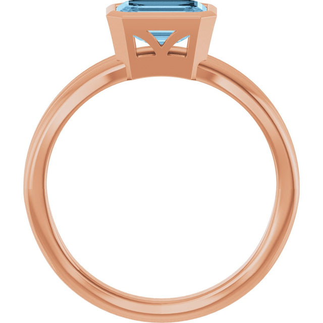 14K Gold Emerald Natural Sky Blue Topaz Bezel-Set Grooved Solitaire Ring - Rose Gold - view 2