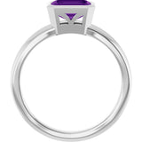 14K Gold Emerald Natural Amethyst Bezel-Set Grooved Solitaire Ring - White Gold - view 2