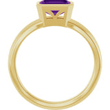 14K Gold Emerald Natural Amethyst Bezel-Set Grooved Solitaire Ring - Yellow Gold - view 2