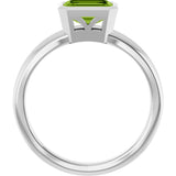 Platinum Emerald Natural Peridot Bezel-Set Grooved Solitaire Ring - view 2