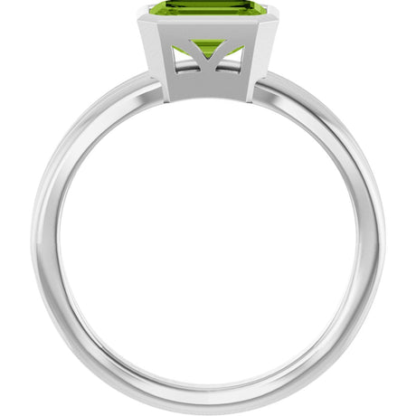 Platinum Emerald Natural Peridot Bezel-Set Grooved Solitaire Ring - view 2