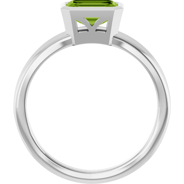 Platinum Emerald Natural Peridot Bezel-Set Grooved Solitaire Ring - view 2
