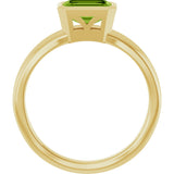 14K Gold Emerald Natural Peridot Bezel-Set Grooved Solitaire Ring - Yellow Gold - view 2