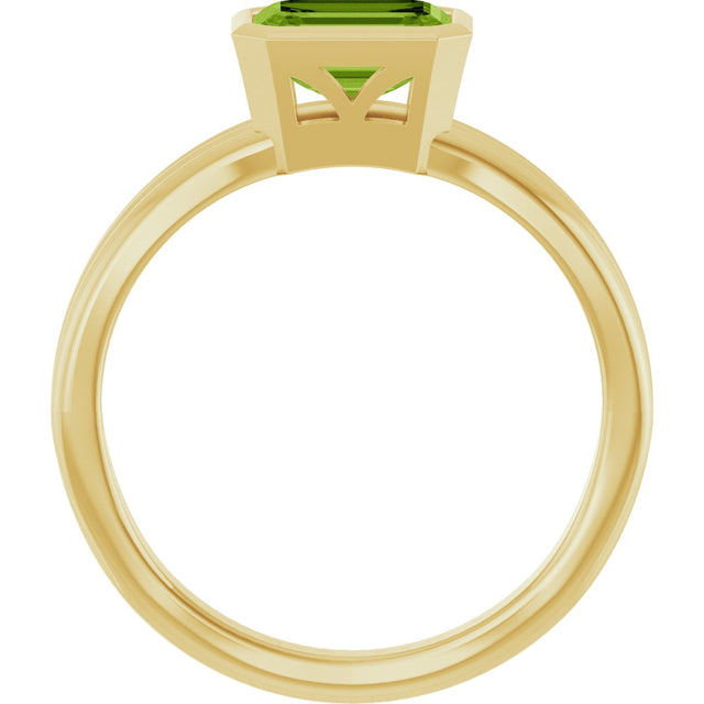 14K Gold Emerald Natural Peridot Bezel-Set Grooved Solitaire Ring - Yellow Gold - view 2