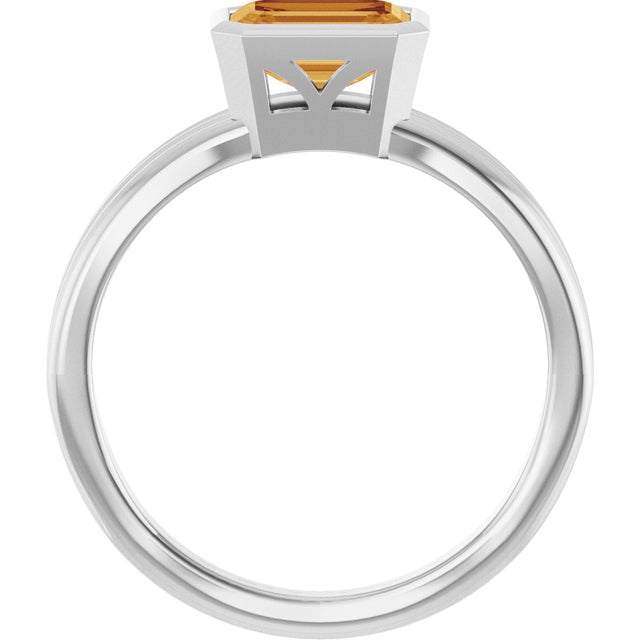 Platinum Emerald Natural Citrine Bezel-Set Grooved Solitaire Ring - view 2