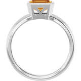 14K Gold Emerald Natural Citrine Bezel-Set Grooved Solitaire Ring - White Gold - view 2