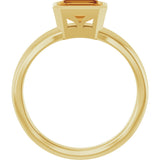 14K Gold Emerald Natural Citrine Bezel-Set Grooved Solitaire Ring - Yellow Gold - view 2