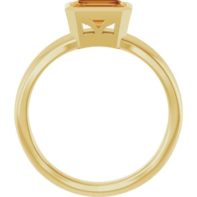 14K Gold Emerald Natural Citrine Bezel-Set Grooved Solitaire Ring - Yellow Gold - view 2