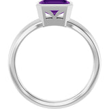 Platinum Emerald Natural Amethyst Bezel-Set Grooved Solitaire Ring - view 2