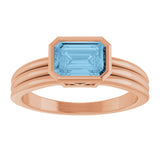 14K Gold Emerald Natural Sky Blue Topaz Bezel-Set Grooved Solitaire Ring - Rose Gold - view 3