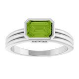 14K Gold Emerald Natural Peridot Bezel-Set Grooved Solitaire Ring - White Gold - view 3