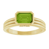 14K Gold Emerald Natural Peridot Bezel-Set Grooved Solitaire Ring - Yellow Gold - view 3
