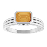 Platinum Emerald Natural Citrine Bezel-Set Grooved Solitaire Ring - view 3
