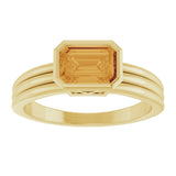 14K Gold Emerald Natural Citrine Bezel-Set Grooved Solitaire Ring - Yellow Gold - view 3