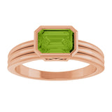 14K Gold Emerald Natural Peridot Bezel-Set Grooved Solitaire Ring - Rose Gold - view 3