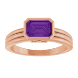 14K Gold Emerald Natural Amethyst Bezel-Set Grooved Solitaire Ring - Rose Gold - view 3