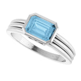 14K Gold Emerald Natural Sky Blue Topaz Bezel-Set Grooved Solitaire Ring - White Gold - view 5