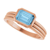 14K Gold Emerald Natural Sky Blue Topaz Bezel-Set Grooved Solitaire Ring - Rose Gold - view 5