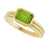 14K Gold Emerald Natural Peridot Bezel-Set Grooved Solitaire Ring - Yellow Gold - view 5