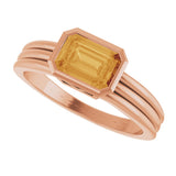 14K Gold Emerald Natural Citrine Bezel-Set Grooved Solitaire Ring - Rose Gold - view 5