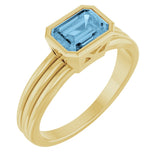 14K Gold Emerald Natural Sky Blue Topaz Bezel-Set Grooved Solitaire Ring - Yellow Gold