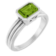 Platinum Emerald Natural Peridot Bezel-Set Grooved Solitaire Ring
