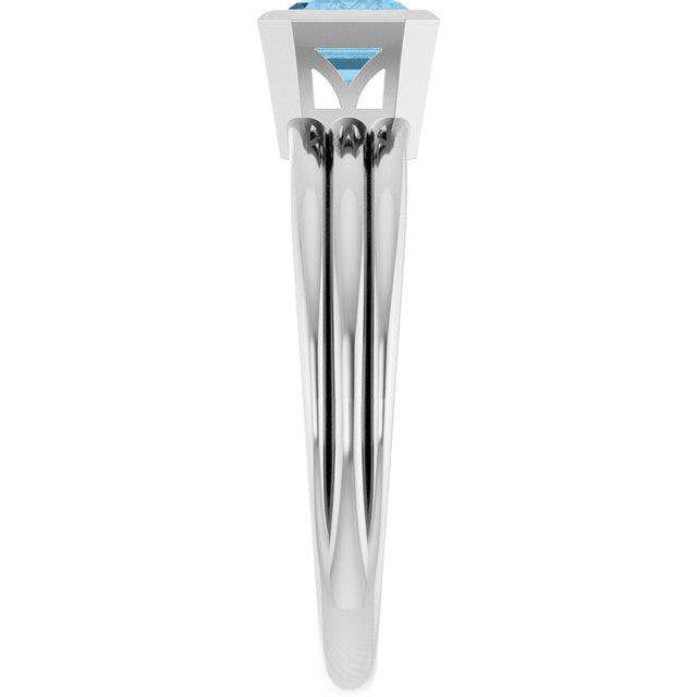 14K Gold Emerald Natural Sky Blue Topaz Bezel-Set Grooved Solitaire Ring - White Gold - view 4