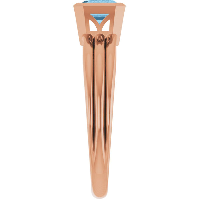 14K Gold Emerald Natural Sky Blue Topaz Bezel-Set Grooved Solitaire Ring - Rose Gold - view 4