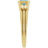 14K Gold Emerald Natural Sky Blue Topaz Bezel-Set Grooved Solitaire Ring - Yellow Gold - view 4