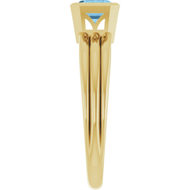 14K Gold Emerald Natural Sky Blue Topaz Bezel-Set Grooved Solitaire Ring - Yellow Gold - view 4