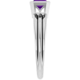 14K Gold Emerald Natural Amethyst Bezel-Set Grooved Solitaire Ring - White Gold - view 4
