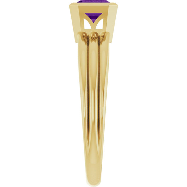 14K Gold Emerald Natural Amethyst Bezel-Set Grooved Solitaire Ring - Yellow Gold - view 4
