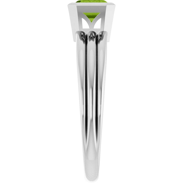 14K Gold Emerald Natural Peridot Bezel-Set Grooved Solitaire Ring - White Gold - view 4