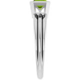 Platinum Emerald Natural Peridot Bezel-Set Grooved Solitaire Ring - view 4