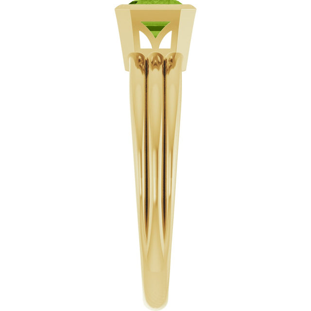 14K Gold Emerald Natural Peridot Bezel-Set Grooved Solitaire Ring - Yellow Gold - view 4