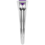 Platinum Emerald Natural Amethyst Bezel-Set Grooved Solitaire Ring - view 4